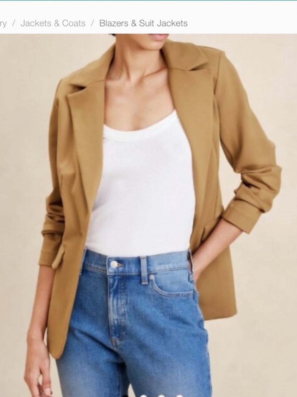 Banana Republic Factory Long and Lean Ponte Blazer in Tannin (camel colored)